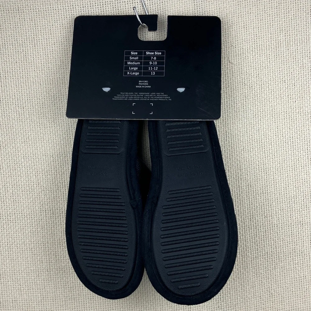 True Religion Horseshoe Slippers Black Faux Leather NWT